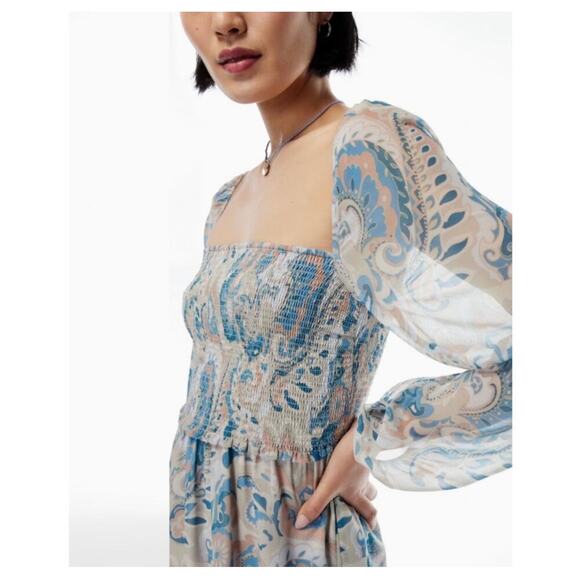 Wilfred Tempest Mini Dress Paisley Dress Women's Large Long Sleeves Pastel Blue - Picture 2 of 13